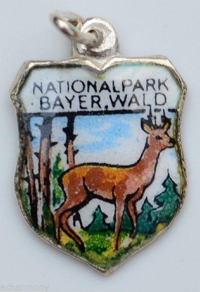 Bayer Wald Germany - National Park Deer - Vintage Enamel Travel Shield Charm
